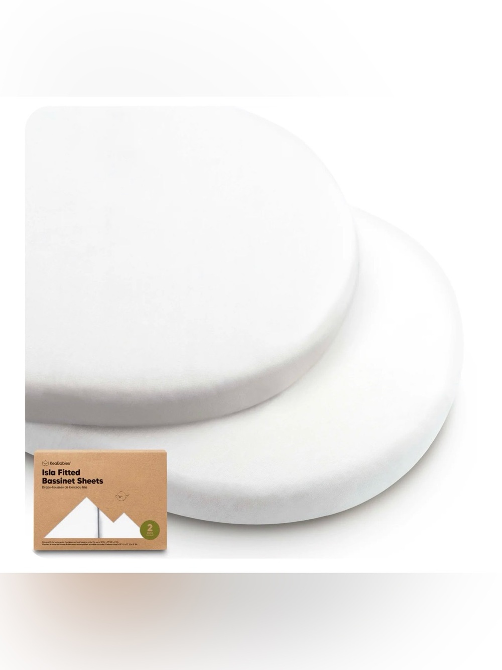 KeaBabies 2-Pack Isla Fitted Bassinet Sheets in Soft White 100% Viscose Bamboo